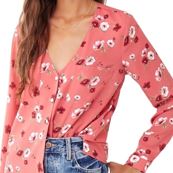 Forever 21 Black Silky Button Blouse Cuffed. main image 1